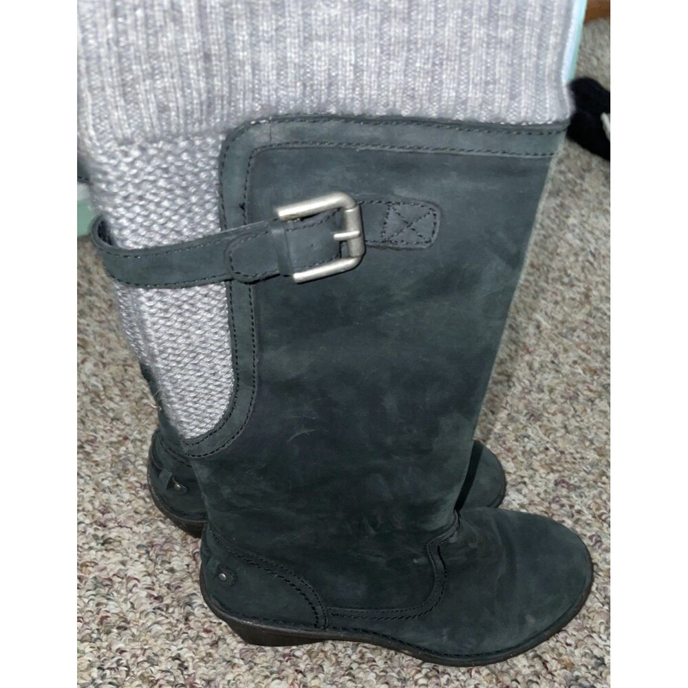 UGG Boots Womens Size 8 Black Skyfall Wedge Shearling Knit Cuff 1006145